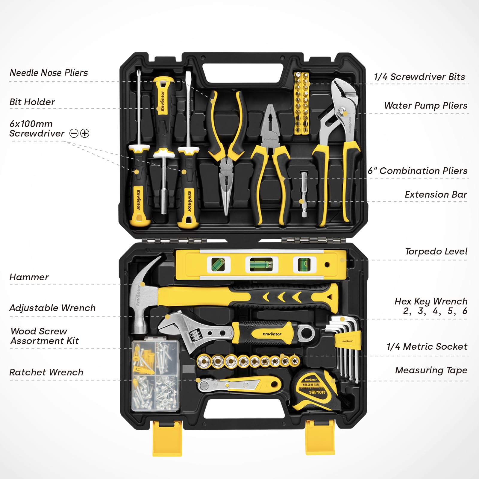 Enventor Tool Kit Set, 108PCS General Household Hand Tool Kit with Storage Toolbox, Small Tool Kits for Home